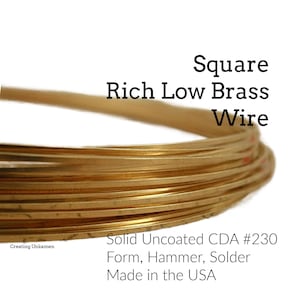 Wire Square Rich Low Brass - Made in the USA - You Pick Gauge 10, 12, 14, 16, 18, 20, 22