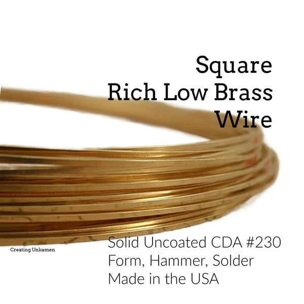 Wire Square Rich Low Messing - Made in den USA - Wählen Sie die Stärken 10, 12, 14, 16, 18, 20, 22