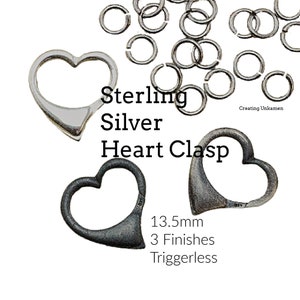 1 Sterling Silver Heart Lobster Clasp Triggerless Simply Stunning 13.5mm Shiny, Antique or Black Best Commercially Made image 1