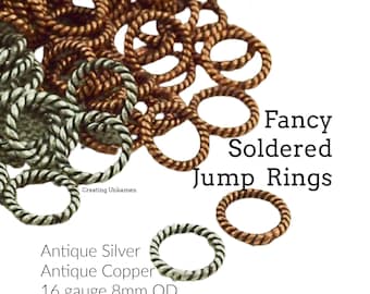 60 Fancy Soldered Closed Jump Rings 16 gauge 8mm OD Antique Silver or Antique Copper - 100% Guarantee