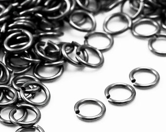 50 anelli di salto in argento sterling nero ossidato: scegli tu il calibro e il diametro