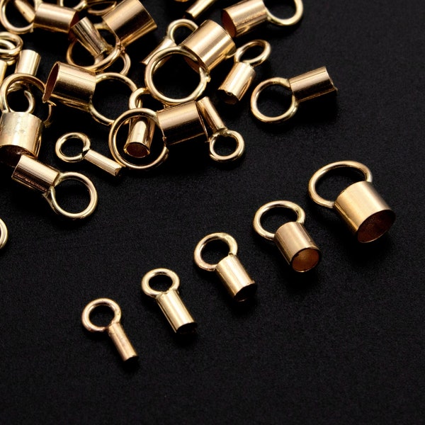 4 - 14kt Gold Filled End Caps with Rings - 1.5mm, 1.9mm, 2.3mm, 4mm ID Made in the USA