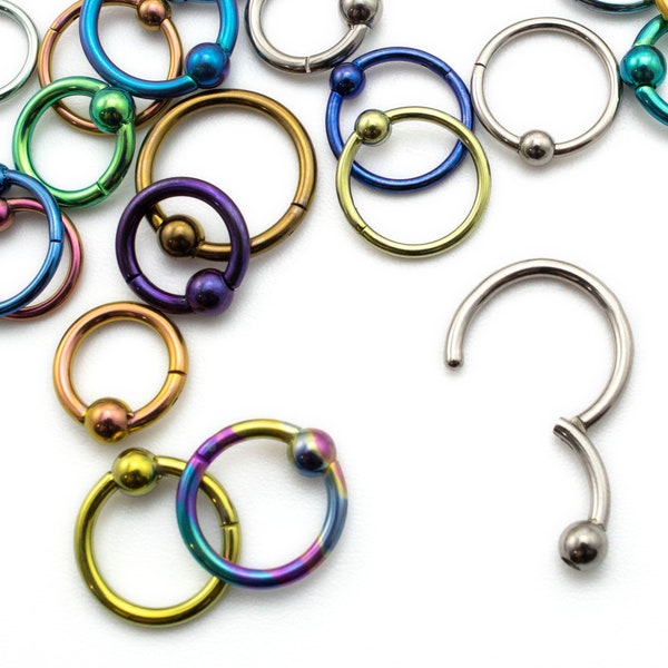 14 or 16 gauge Titanium Hoop - Ball Clicker Segment - Colorful and Hypoallergenic Piercing - Custom Anodized for You