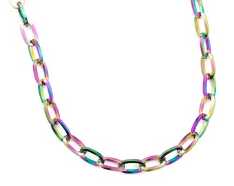 2mm or 4mm Oval Cable Chain in Rainbow Anodized Surgical Steel - By the Foot or Finished Necklace Chain