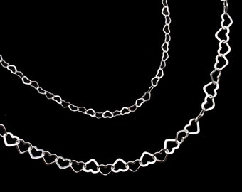 Corrente de prata esterlina com pingente de coração plano - 1,9 mm, 3,4 mm, 6 mm. Disponível em qualquer comprimento, colar ou por metro.