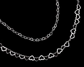 Sterling Silver Flat Heart Link Chain - 1.9mm, 3.4mm, 6mm - Black, Antique or Shiny Custom Finished Lengths or By The Foot