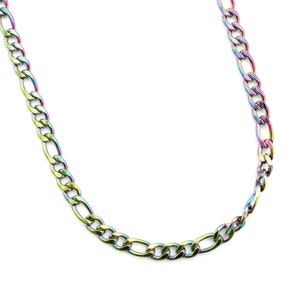 3mm Figaro Chain in Rainbow Anodized Surgical Steel - By the Foot or Finished Necklace