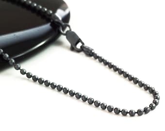 Black Oxidized Sterling Silver Bead Chain - 1.8mm - By the Foot or Finished in Custom Lengths -  Made in the USA
