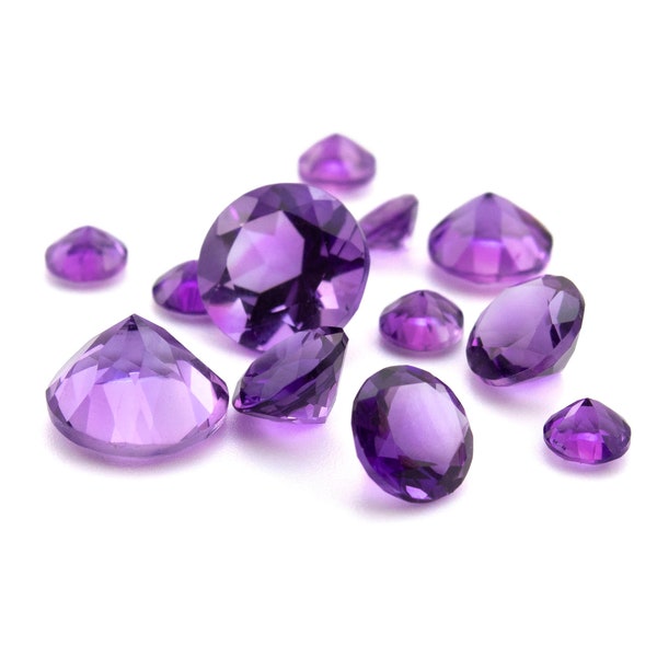 Amethyst Grade AAA Natural Loose Round Faceted Stones in 1.5mm, 2mm, 2.5mm, 3mm, 4mm, 5mm, 6mm, 8mm, 10mm