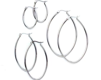Beading Hoops 3 Pairs Surgical Steel Hinged Oval 25mm, 44mm, 58mm