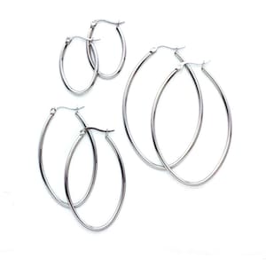 3 Pairs Surgical Steel Hinged Oval Beading Hoops in 3 Sizes