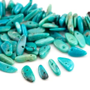 30 - Medium Top Drilled Turquoise Chip Beads Grade D 100% Guaranteed Satisfaction