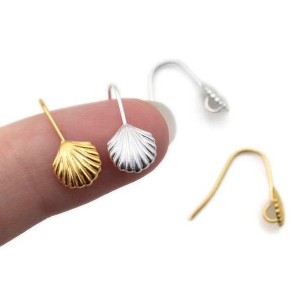 4 Pairs Gold and Silver Ear Wires - Sea Shell Accent Plated Brass