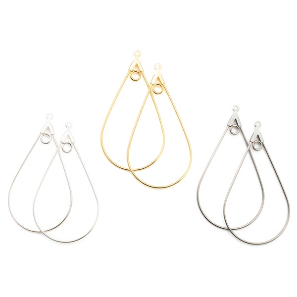 Teardrop Beading Hoops with Loops - Silver Plate, Gold Plate, or Stainless Steel - 40mm X 24mm - 100% Guarantee