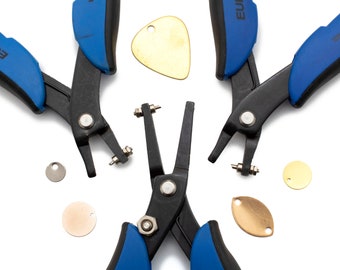 Hole Punch Pliers In Three Sizes - Free Sample Pack of Stamping Discs Included - Replacement Tips Also Available
