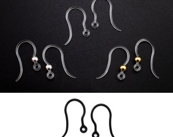 4 Pairs Acrylic Ear Wires  - Clear or Black - Hypoallergenic - 100% Guarantee