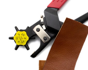 Leather Hole Punch with 6 Different Hole Sizes - Free Sample Pack of Leather Scraps Included