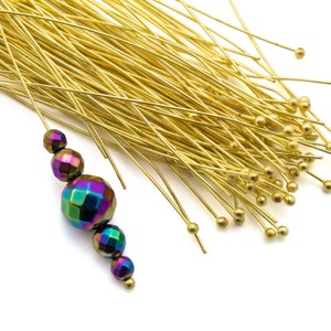 100 Raw Brass Ball Head Pins - 22 and 24 gauge - 3 inches