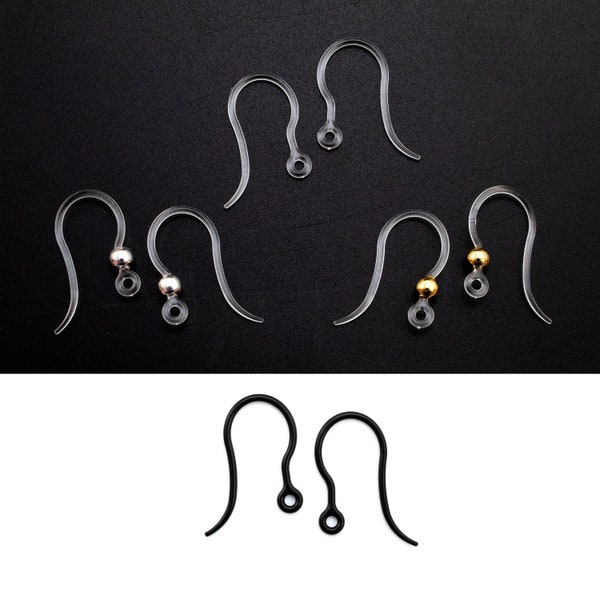 4 Pairs Acrylic Ear Wires  - Clear or Black - Hypoallergenic - 100% Guarantee