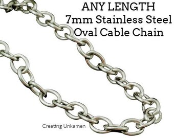 Any Length Stainless Steel 7mm Chain - 316L - Top Shelf - By the Foot or Finished - Large Oval Cable - Made in the USA