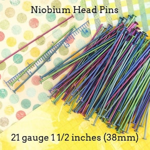 10 Colorful Anodized Niobium Flat Head Pins Anodized After Making - Hypoallergenic 21 gauge 1 1/2 inches