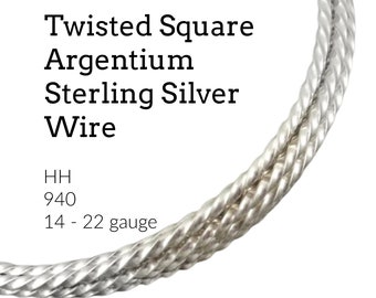 Wire - Twisted Argentium Sterling Silver Square Wire 1/4 Troy Ounce HH Half Hard - Non Tarnish 14, 16, 18, 20, 21, 22 gauge Made in the USA