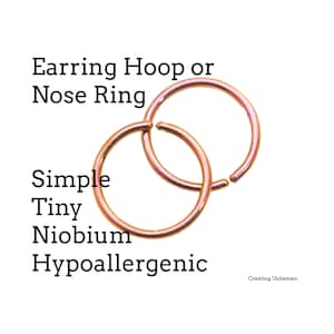 Earring Hoop or Nose Ring - Simple Tiny Niobium Hypoallergenic 20, 22, 24 gauge 7mm or 10mm OD - You Pick Color