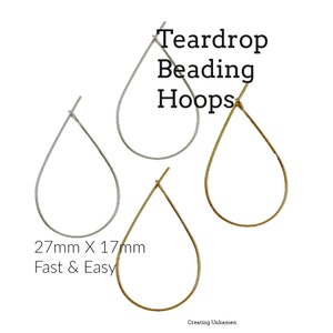 20 Pairs Teardrop Beading Hoops 27mm X 17mm Silver or Gold Plated 100% Guarantee image 2