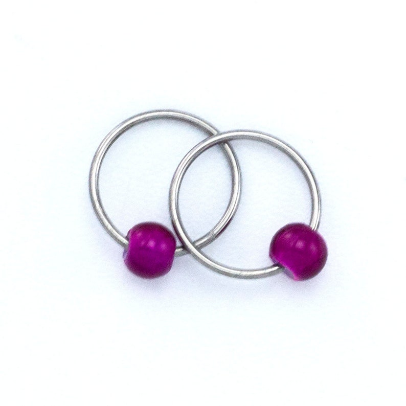 10mm Captive Bead Earring Hoops With Teal or Plum Bead Etsy