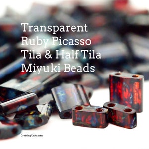 Miyuki 4504 Transparent Ruby Picasso Tila and Half Tila Beads - 100% Guarantee