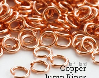 100 Half Hard Copper Jump Rings 12, 14, 16, 18, 20, 22 gauge Saw Cut
