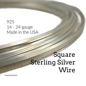 1/4 Troy Ounce - Square Sterling Silver Wire - Half Hard or Dead Soft - 14 - 24 gauge -  Made in the USA