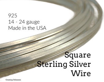 1/4 Troy Ounce - Square Sterling Silver Wire - Half Hard or Dead Soft - 14 - 24 gauge -  Made in the USA