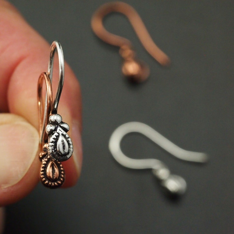 4 pairs - Ear Wires in 18 gauge with Fancy Teardrop - Antique Copper or Antique Silver Plated - 100% Guarantee image 5