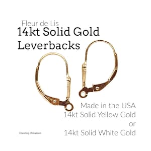 1 Pair Leverback Ear Wires 14kt Solid Yellow Gold, 14kt Solid White Gold Fluer De Lis