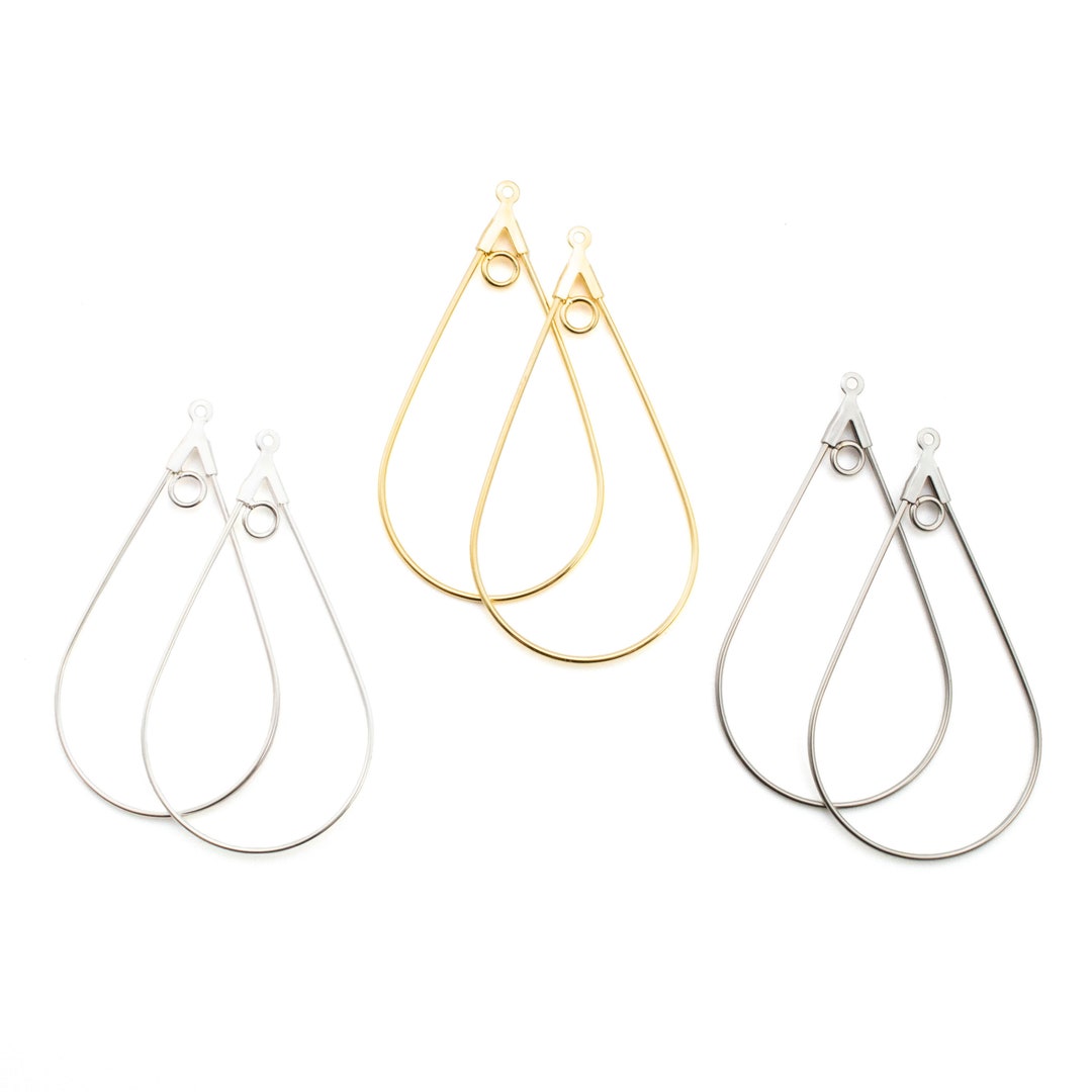 Teardrop Beading Hoops With Loops Silver Plate, Gold Plate, or Stainless Steel 40mm X 24mm 100