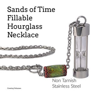 Fillable Sands of Time Necklace in Stainless Steel with Mood Bead