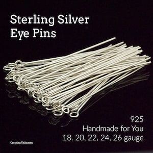 10 Eye Pins Sterling Silver Handmade for You in 18, 20, 22, 24, 26 gauge and 1 inch, 2 inches, 3 inches, 4 inches