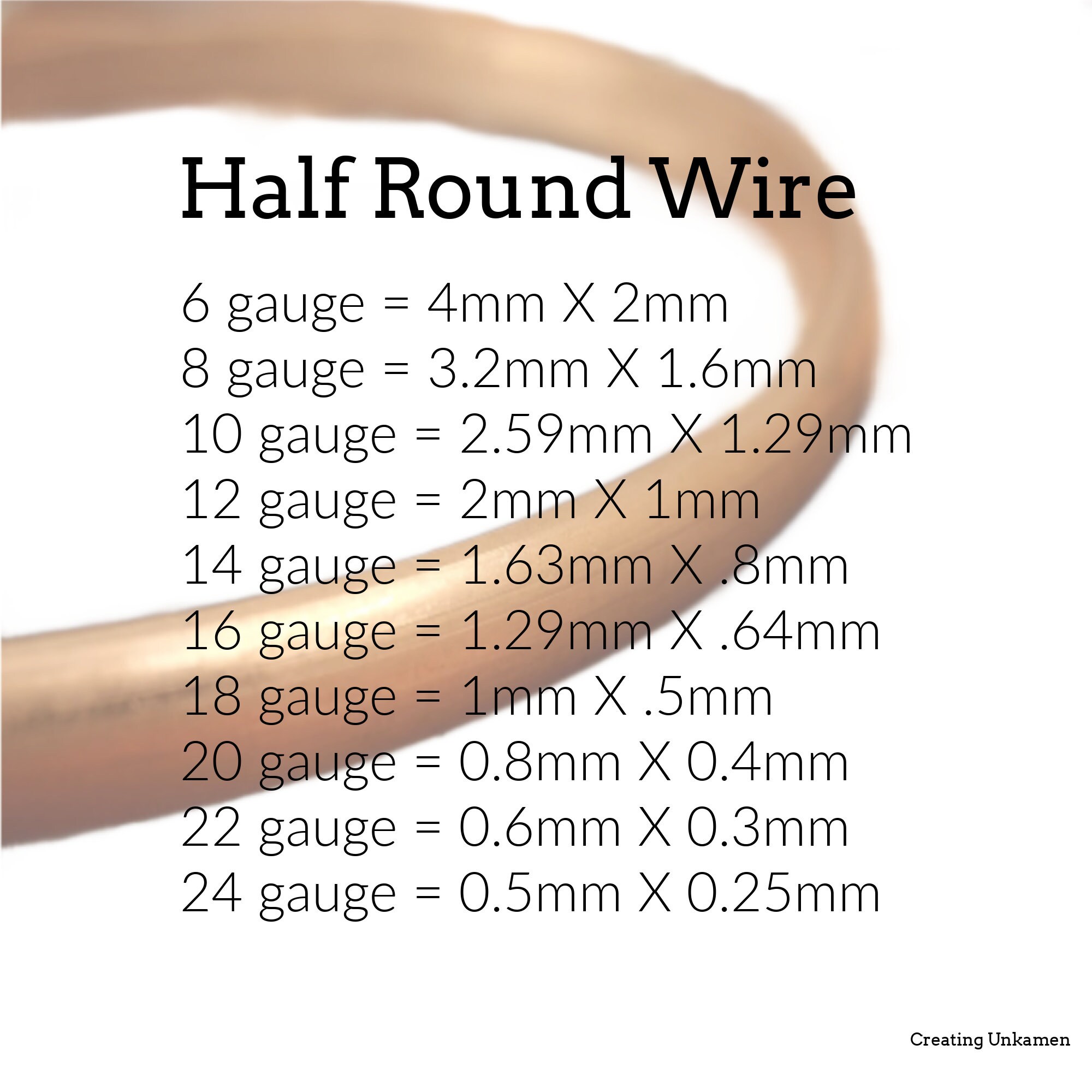 25' Half Round Half Hard Copper Wire - 18 Gauge, WIR-654.18