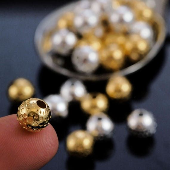 40pcs dark gold-tone crafted flower round beads h1867 