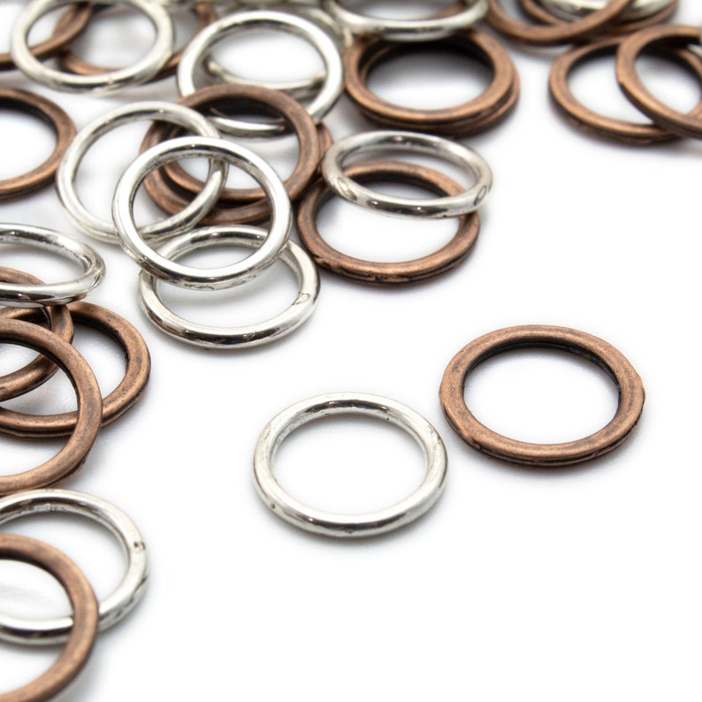 50 14 gauge 14mm OD Soldered Closed Jump Rings Silver Plate or Antique Copper Best Commercially Made 100% Guarantee image 1