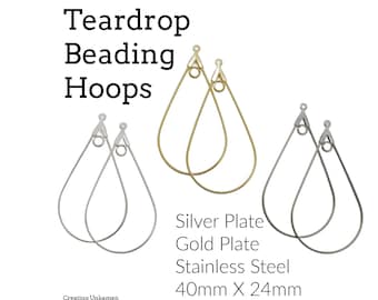 5 Paar Teardrop Perlenarbeit Creolen mit Schlaufen Silber Platte, Gold Platte, oder Edelstahl 40 mm X 24 mm - 100% Garantie