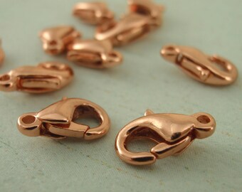 10 Lobster Clasps - Teardrop Style - Copper Plated Brass - Small 8.5mm X 6mm 100% Guarantee