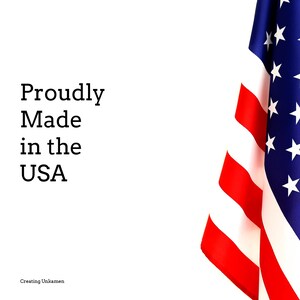 May include: A white background with the text "Proudly Made in the USA" in black text. A red, white, and blue American flag is draped over the right side of the image.