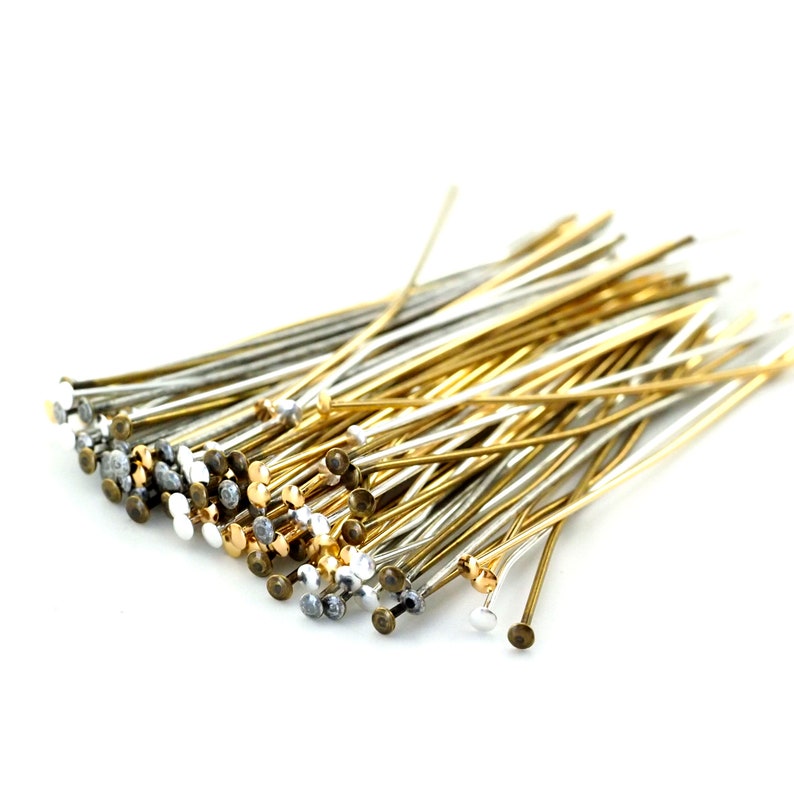 100 Flat Head Pins - Silver Plate, Gold Plate, Antique Silver, Antique Gold, Gunmetal, Rose Gold or Mix - 21 gauge or 24 gauge for Jewelry image 11