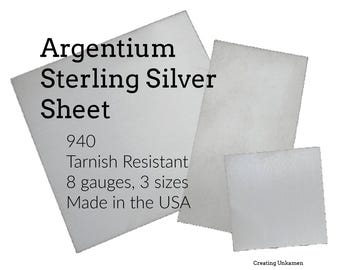 Könnte beinhalten: Argentium Sterling Silberblech, 940, anlaufgeschützt, 8 Stärken, 3 Größen, Hergestellt in den USA