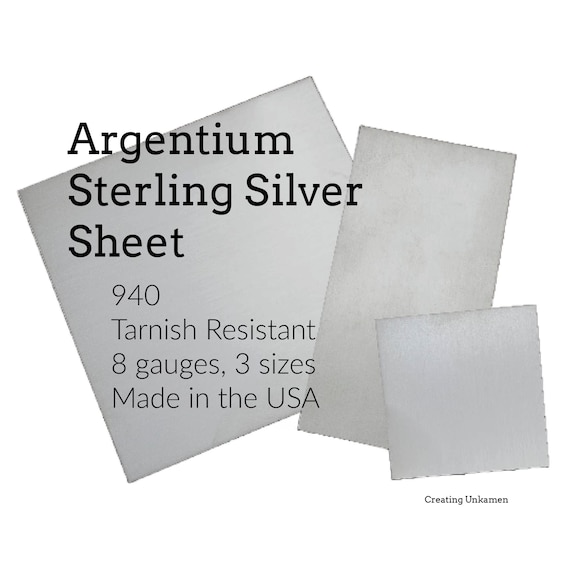 Argentium Silver Sheet 14, 16, 18, 20, 22, 24, 26, 28  gauge 940 Made in the USA