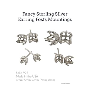 1 pair Fancy Sterling Silver Earring Posts Mountings 4mm, 5mm, 6mm, 7mm, 8mm