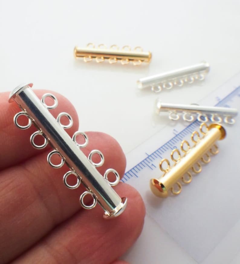 Multi Loop Clasp 4 Slide Lock Clasps 2, 3, 4, 5 Multi Strands Silver Plate, Gold Plate ...