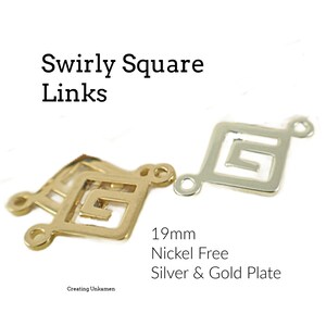 10 Swirly Square Links - 19mm - Silver Plated or Gold Plated - 100% Guarantee